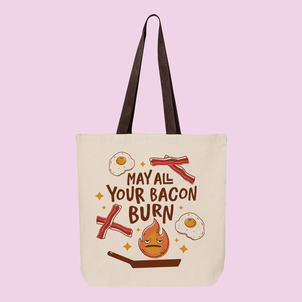 May All Your Bacon Burn Contrast Handle Tote Bag