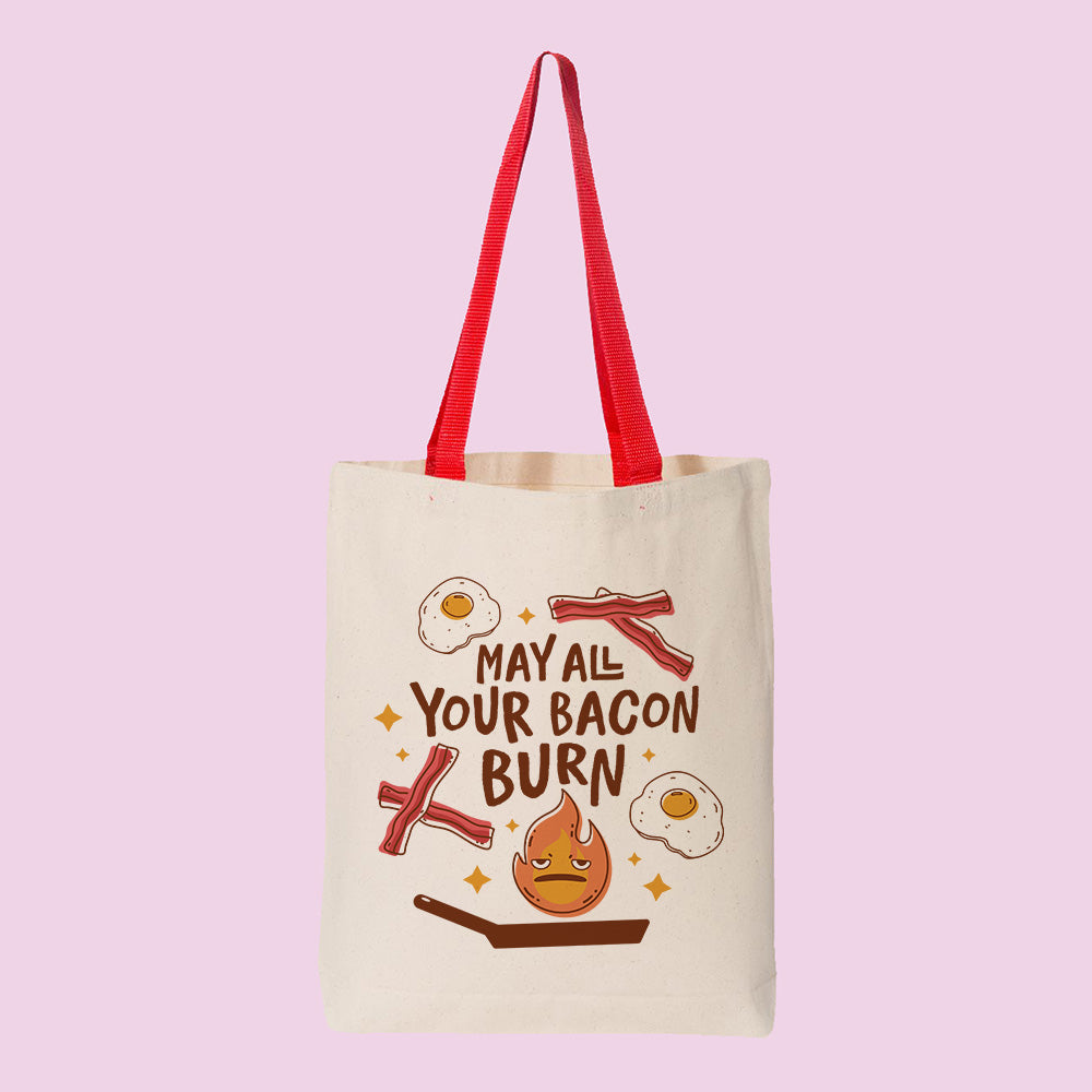 May All Your Bacon Burn Contrast Handle Tote Bag