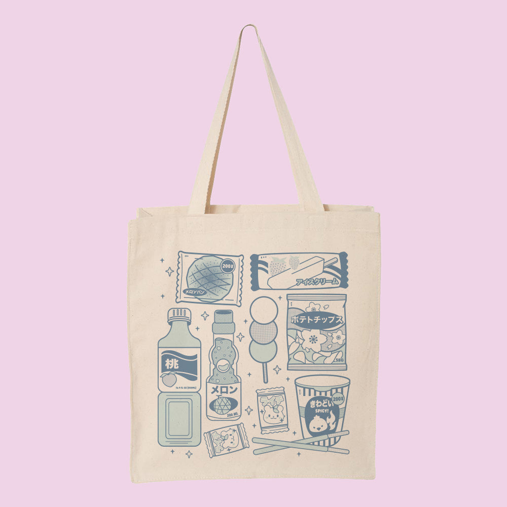 Blue Convenient Store Snacks Tote Bag