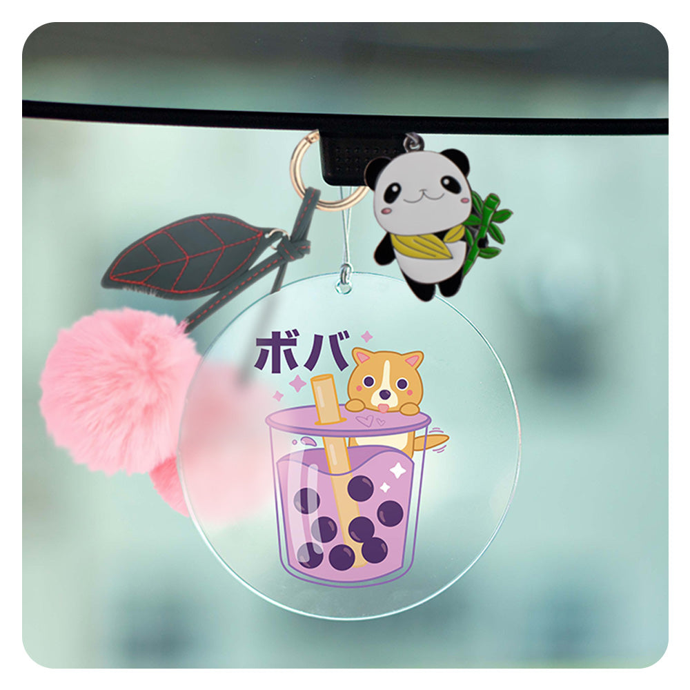 Boba Tea Puppy Rearview Mirror Hang