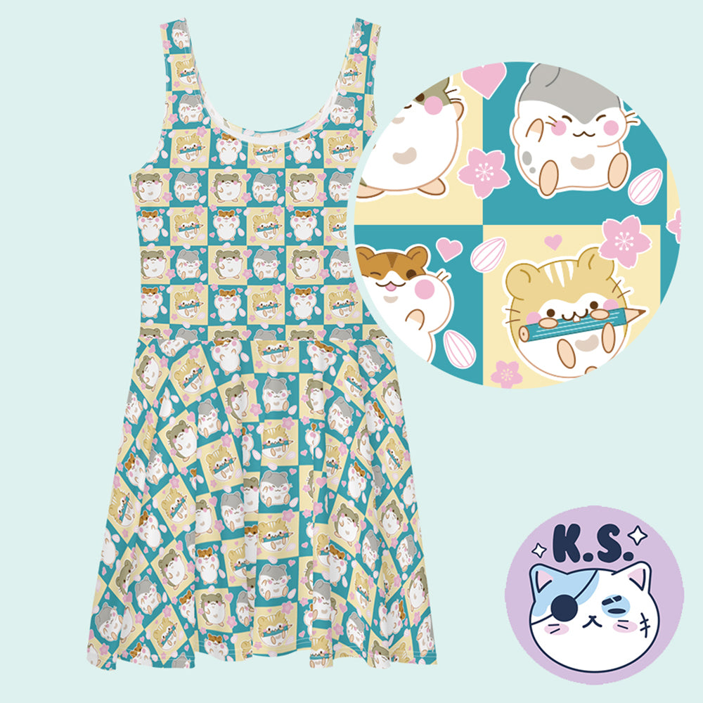 Hamster Grid Patterned Skater Dress