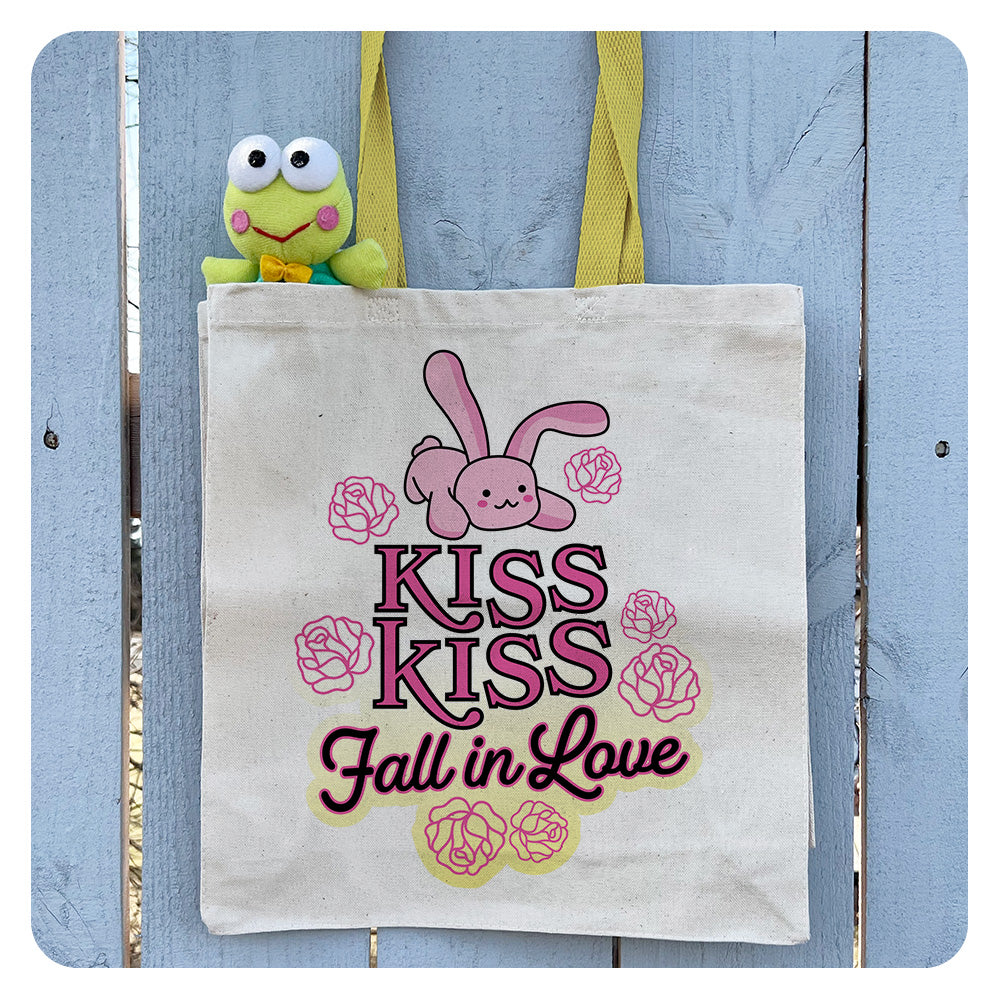 Kiss Kiss Fall in Love Contrast Handle Tote Bag