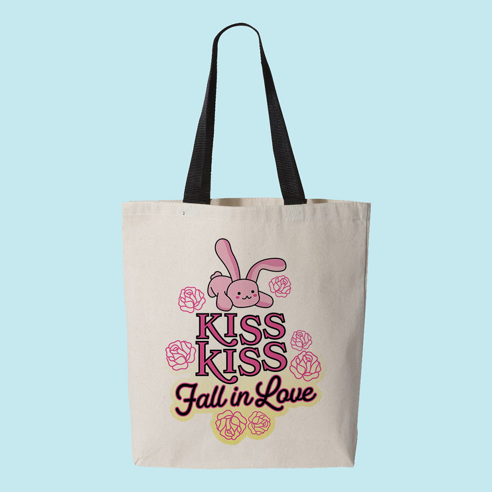 Kiss Kiss Fall in Love Contrast Handle Tote Bag