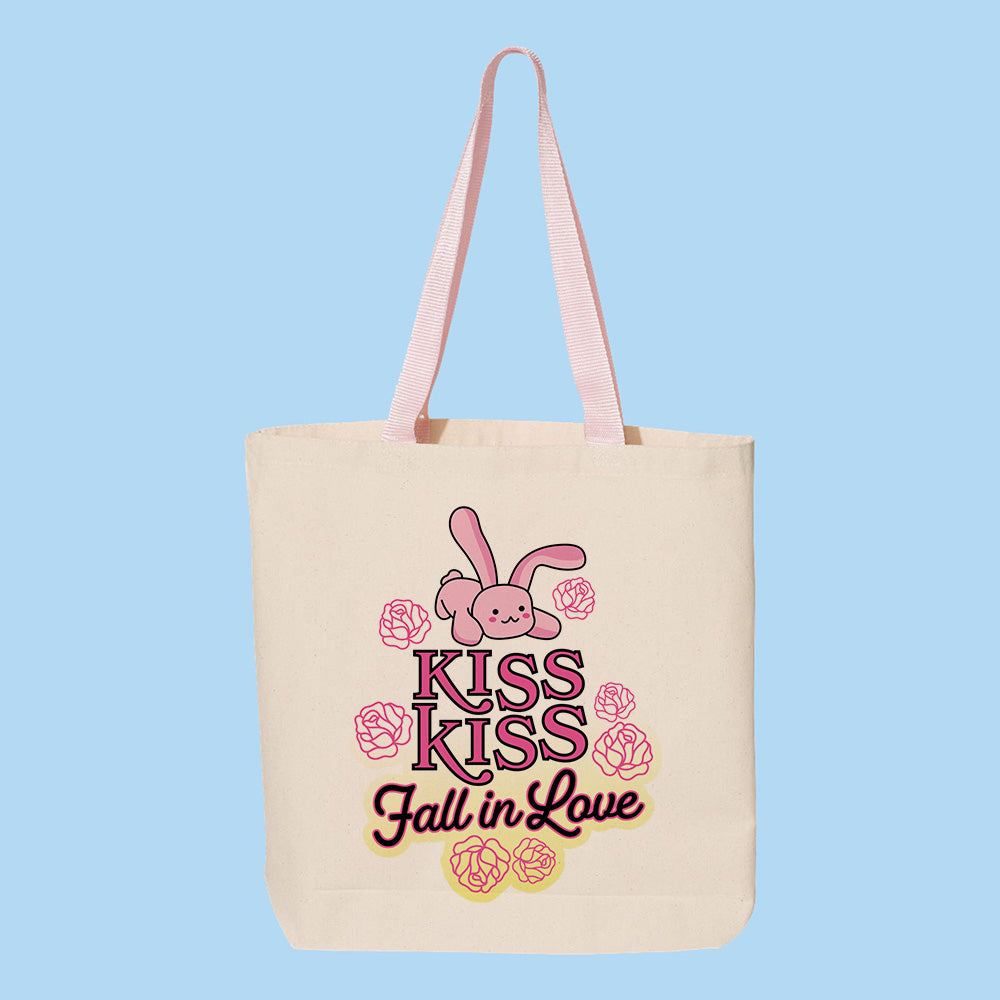 Kiss Kiss Fall in Love Contrast Handle Tote Bag