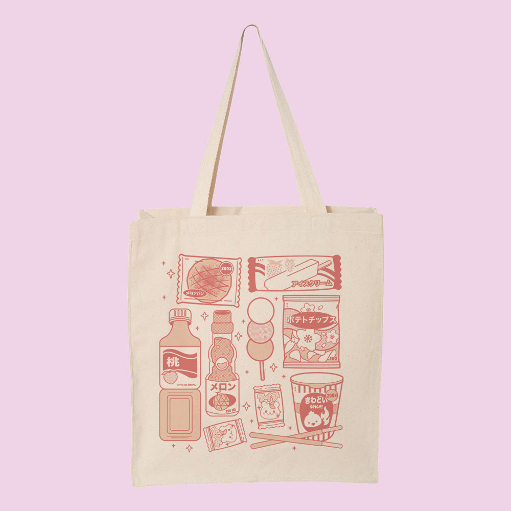 Pink Convenient Store Snacks Tote Bag