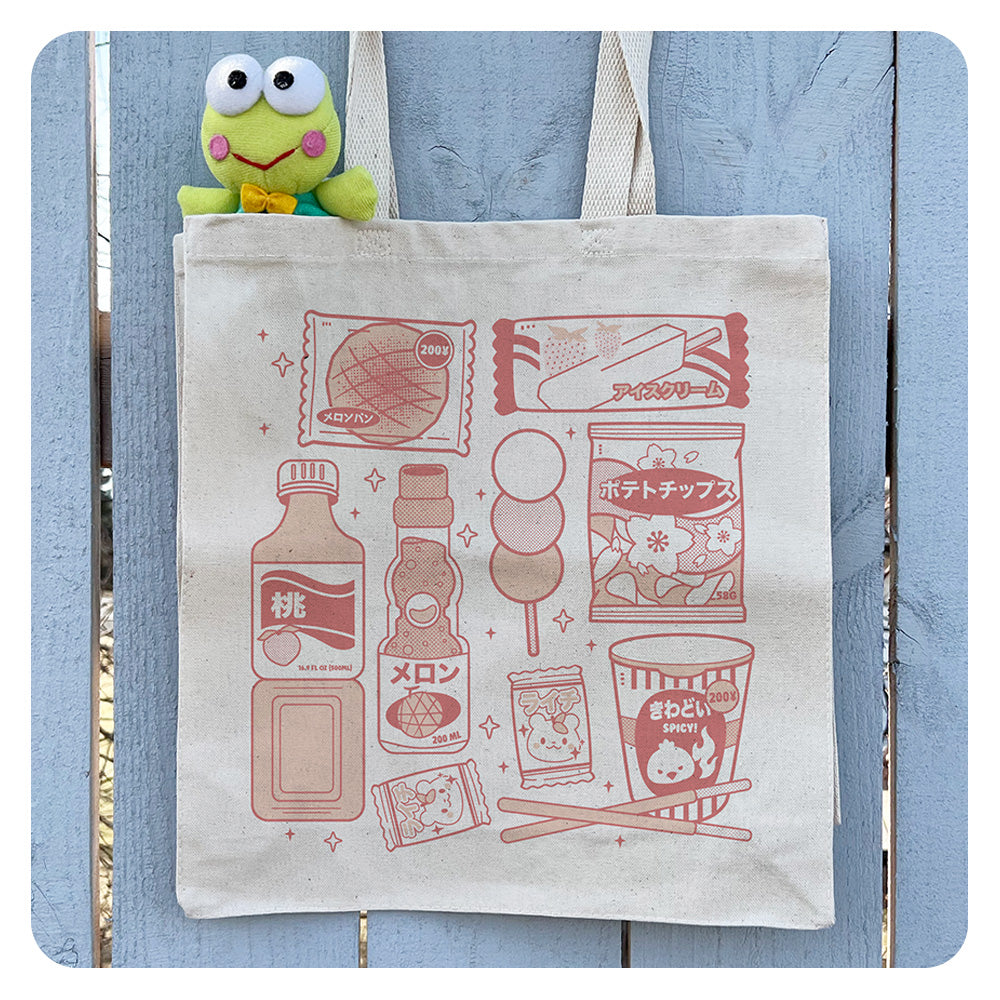 Pink Convenient Store Snacks Tote Bag