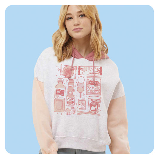 Pink Convenient Store Snacks Colorblock Hoodie