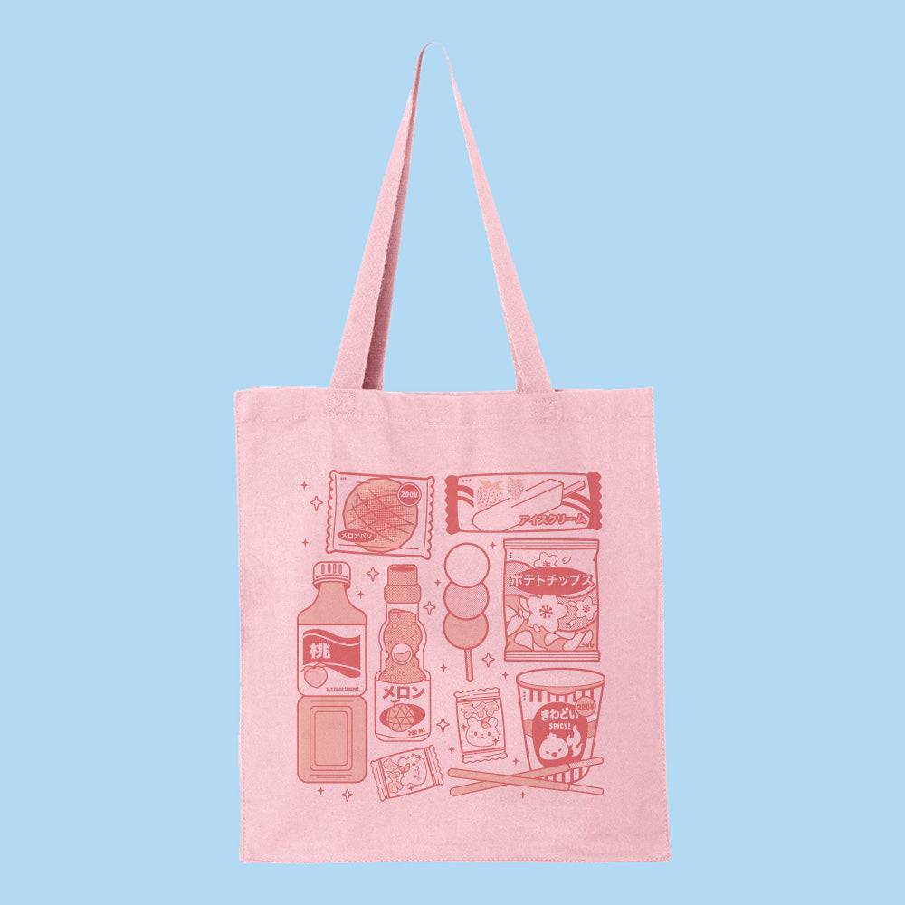 Pink Convenient Store Snacks Tote Bag