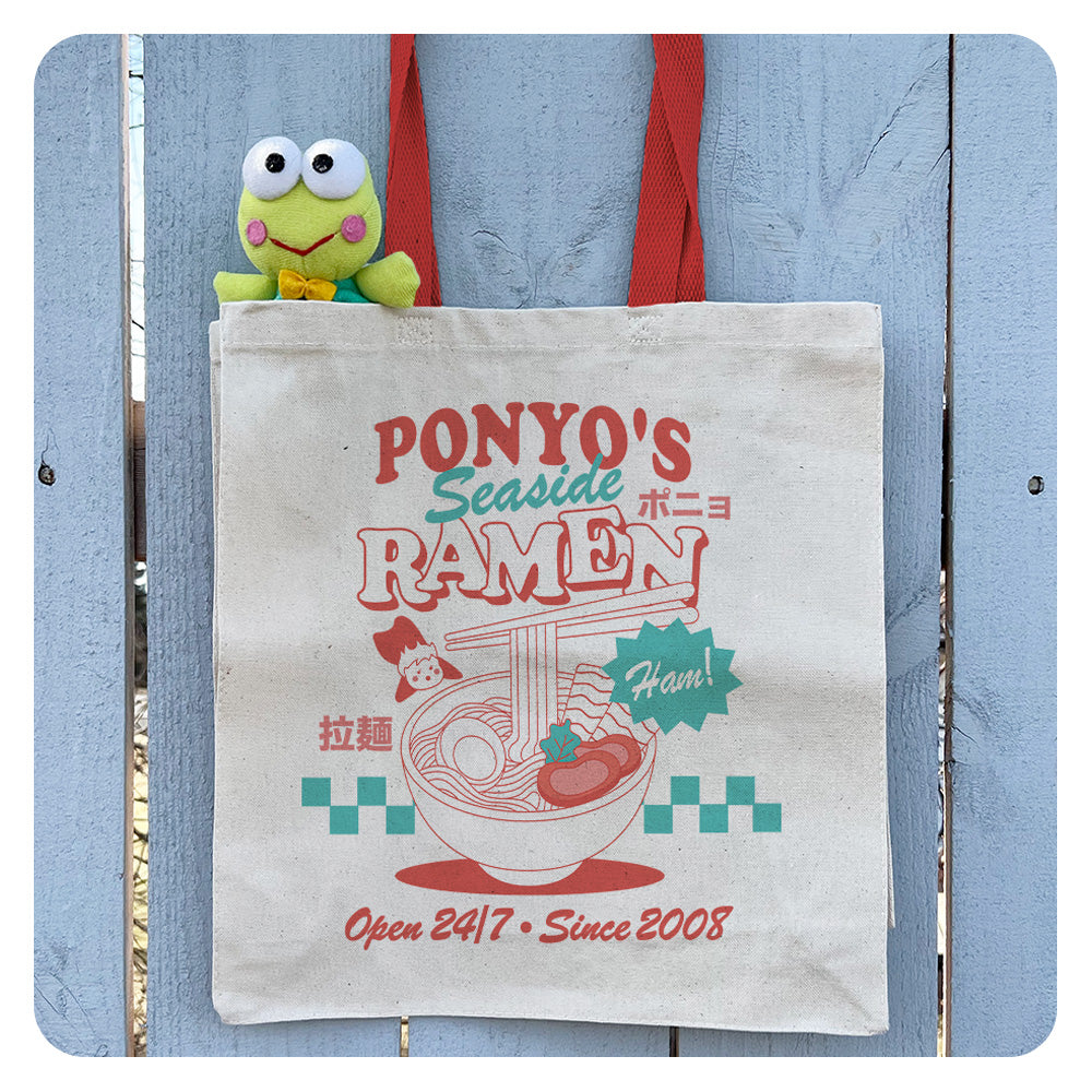 Ponyo's Seaside Ramen Contrast Handle Tote Bag