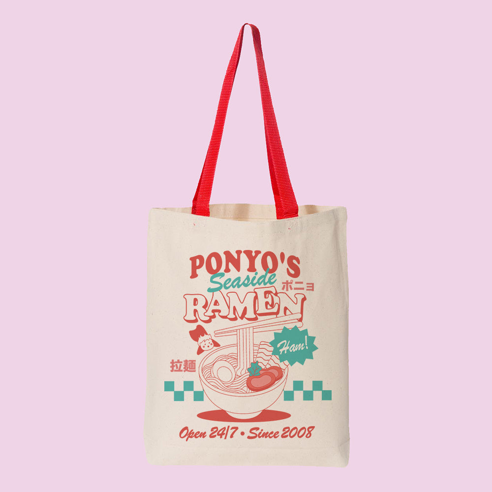 Ponyo's Seaside Ramen Contrast Handle Tote Bag