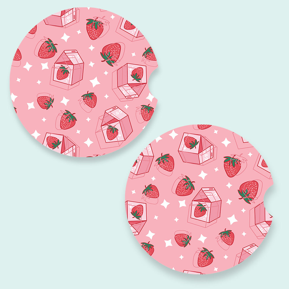 Strawberry Milk Patterned Car Coasters