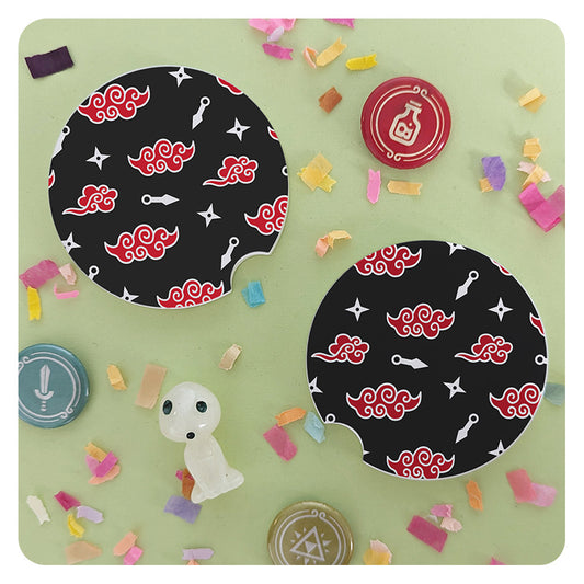 Akatsuki Red Cloud Patterned Car Coasters