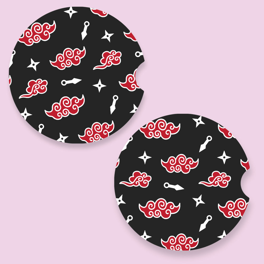 Akatsuki Red Cloud Patterned Car Coasters