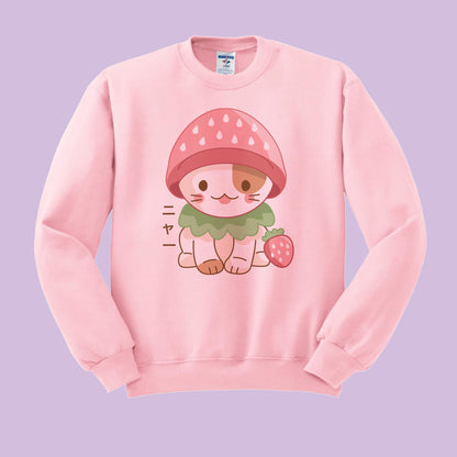 Strawberry Hat Cat Crewneck Sweatshirt