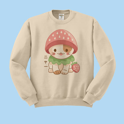 Strawberry Hat Cat Crewneck Sweatshirt