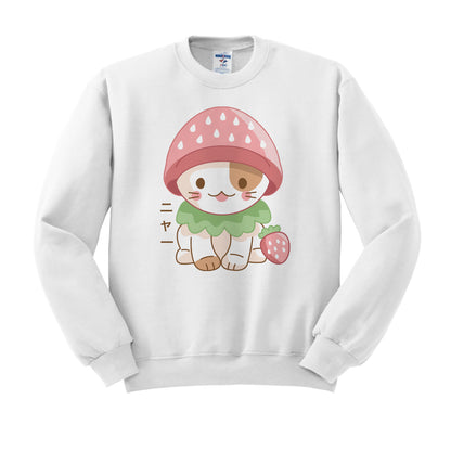 Strawberry Hat Cat Crewneck Sweatshirt