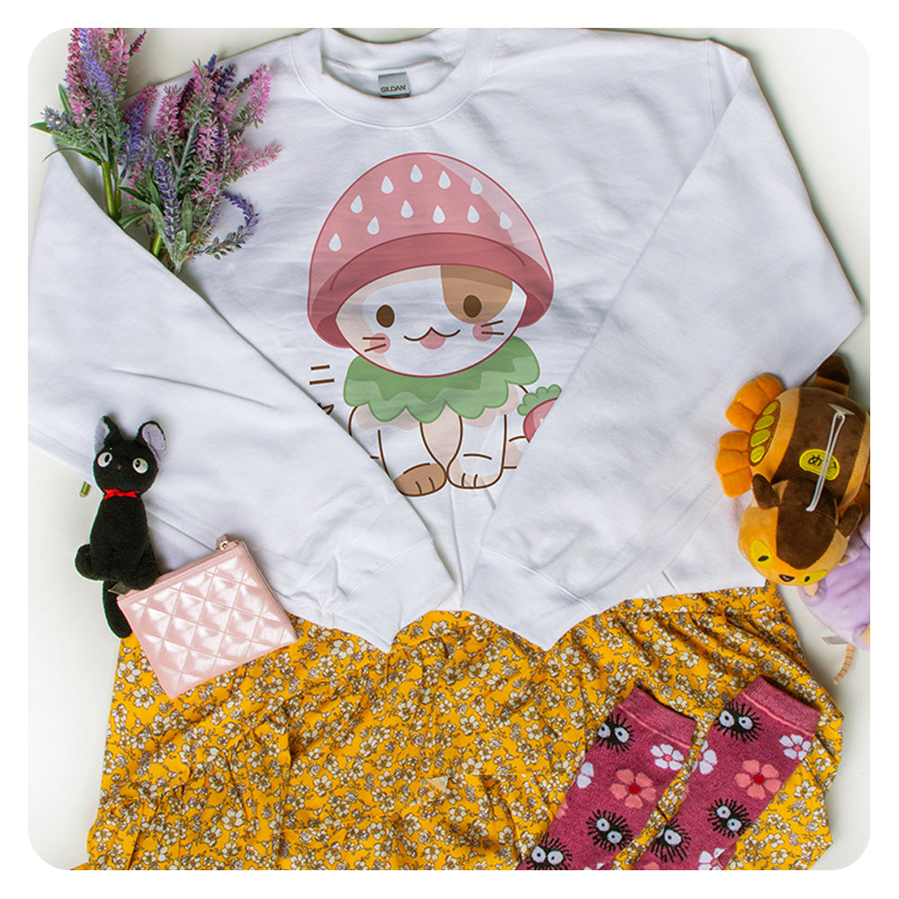 Strawberry Hat Cat Crewneck Sweatshirt