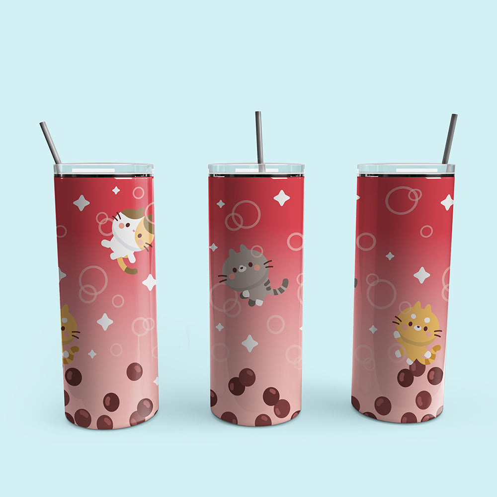 Boba Tea Cats Skinny Tumbler