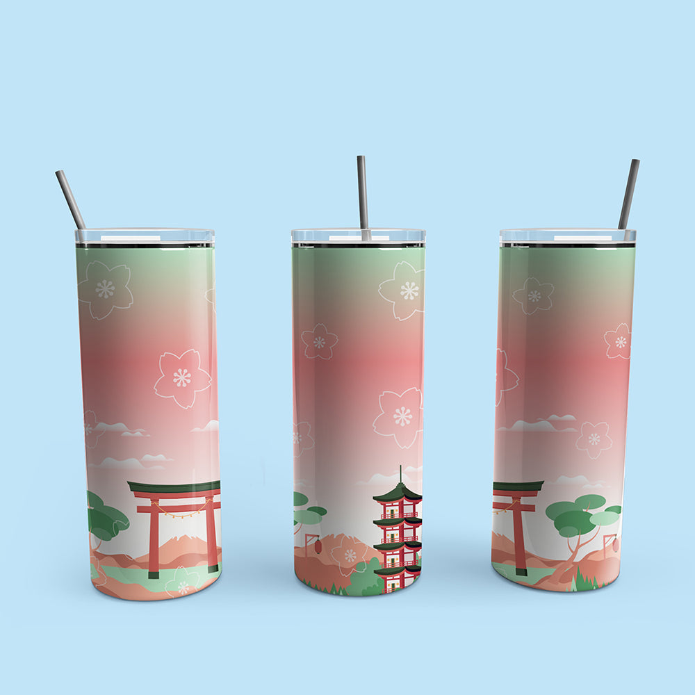 Japanese Scenery Patterned Skinny Tumbler