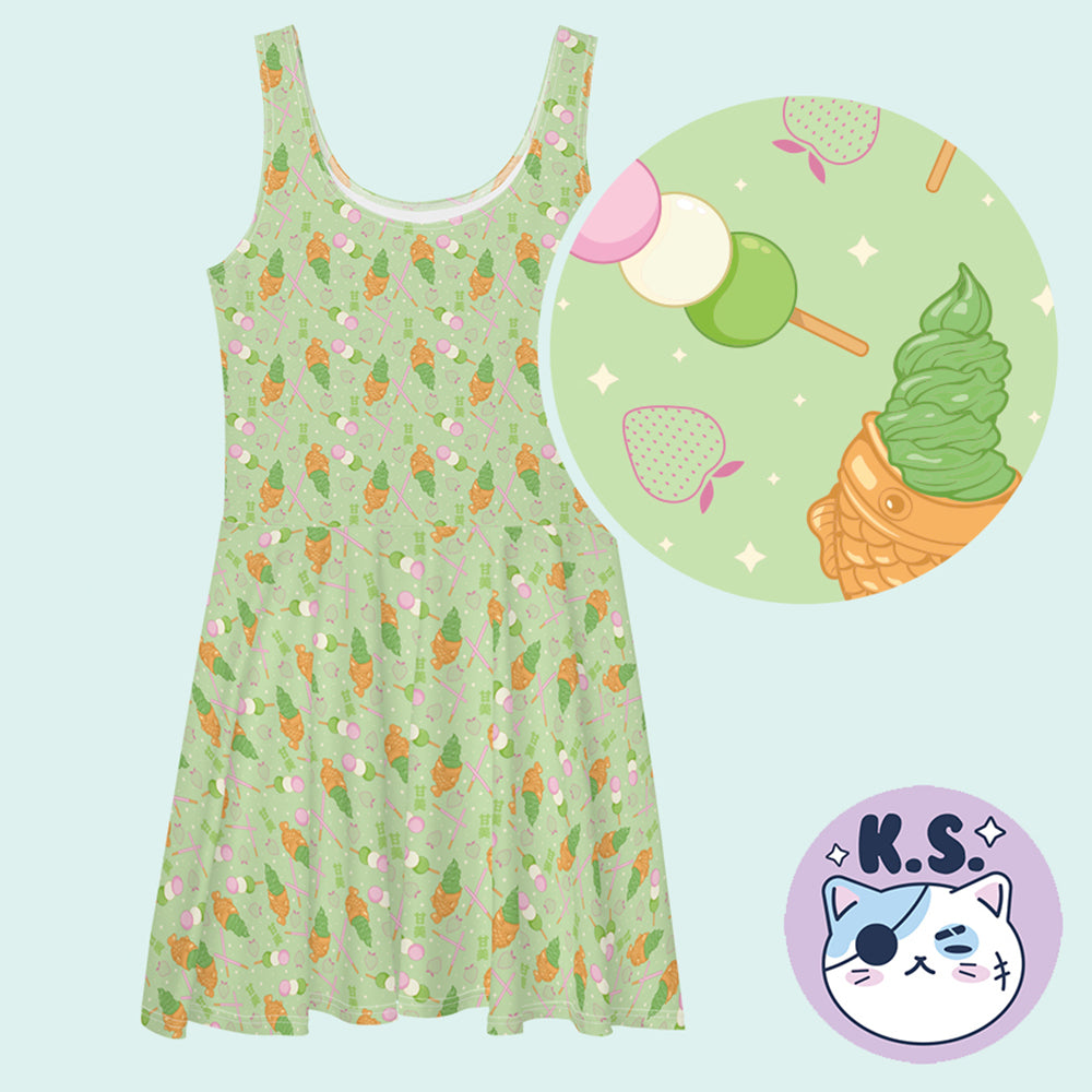 Japanese Desserts Patterned Skater Dress