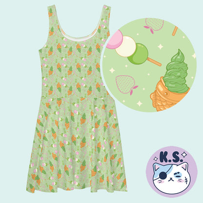 Japanese Desserts Patterned Skater Dress