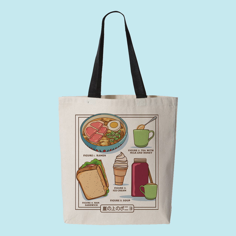Ponyo Food Chart Contrast Handle Tote Bag