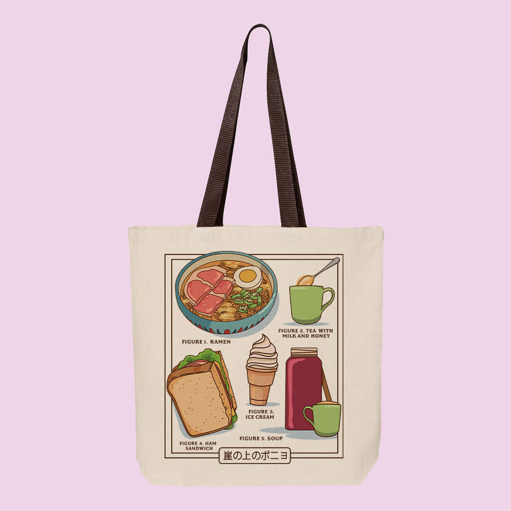 Ponyo Food Chart Contrast Handle Tote Bag