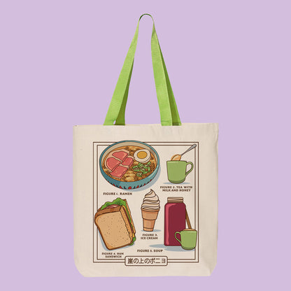 Ponyo Food Chart Contrast Handle Tote Bag