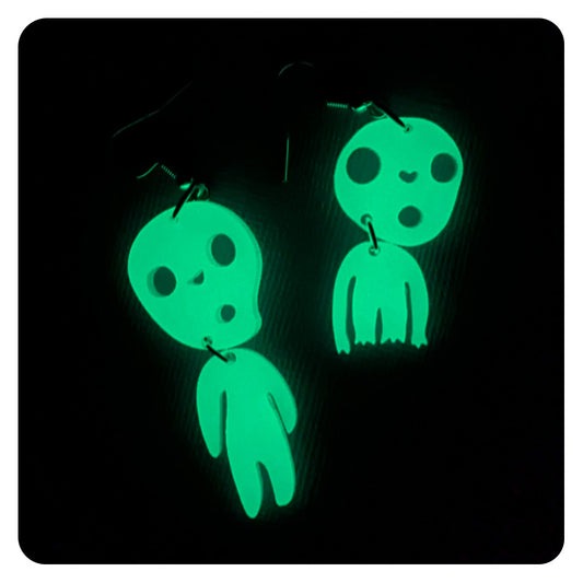 Kodama Forest Spirit Glow-in-the-Dark Acrylic Earrings