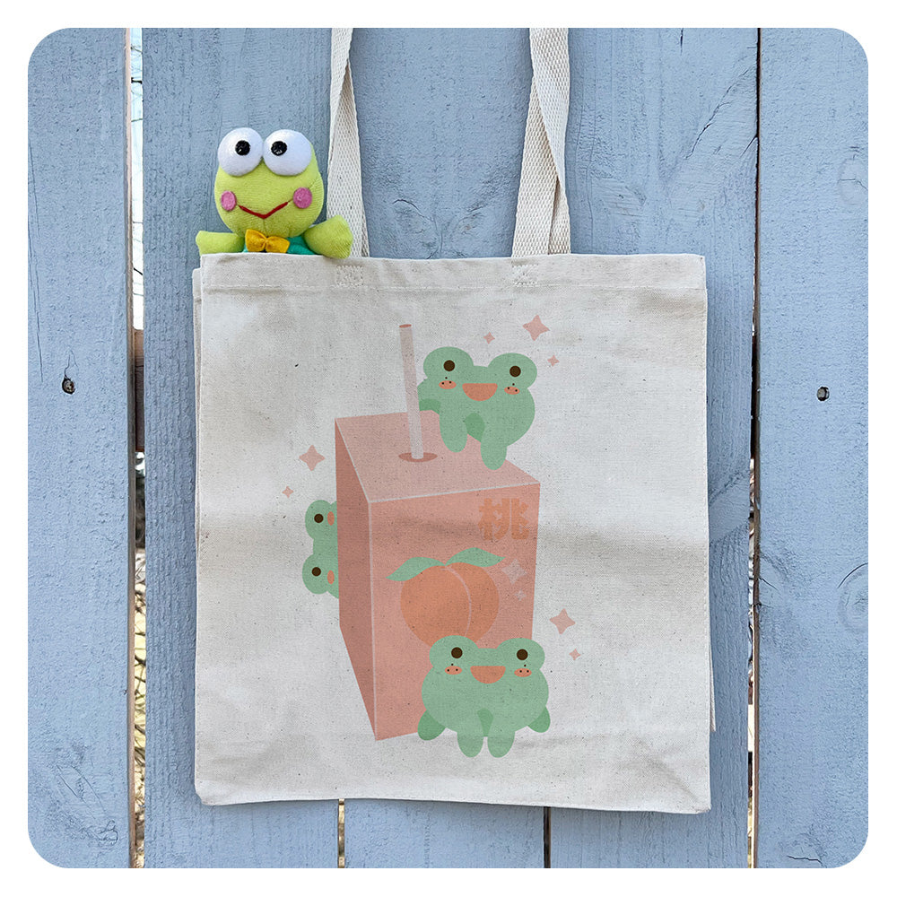 Peach Juice Frogs Tote Bag