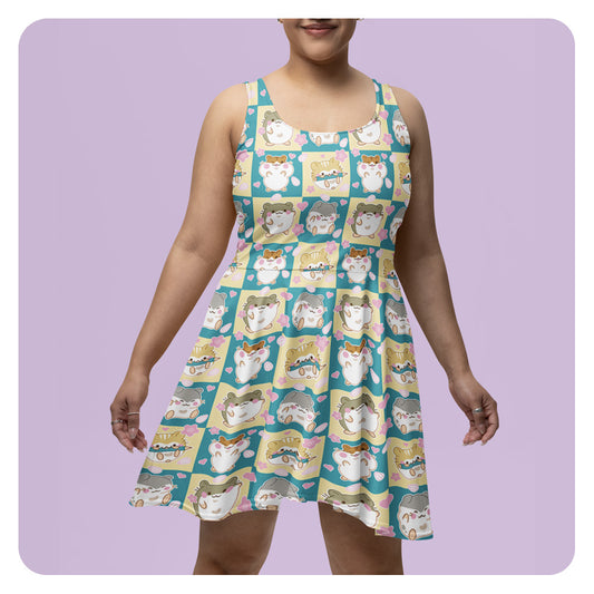 Hamster Grid Patterned Skater Dress