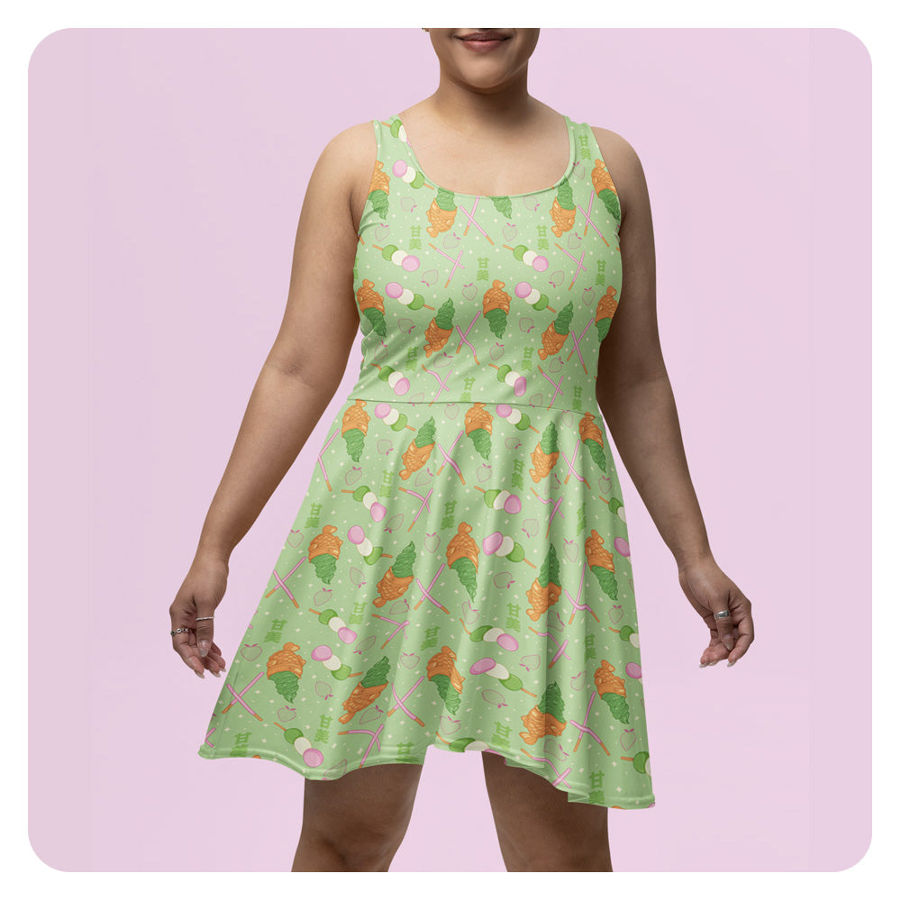 Japanese Desserts Patterned Skater Dress