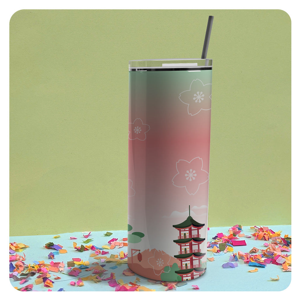 Japanese Scenery Patterned Skinny Tumbler