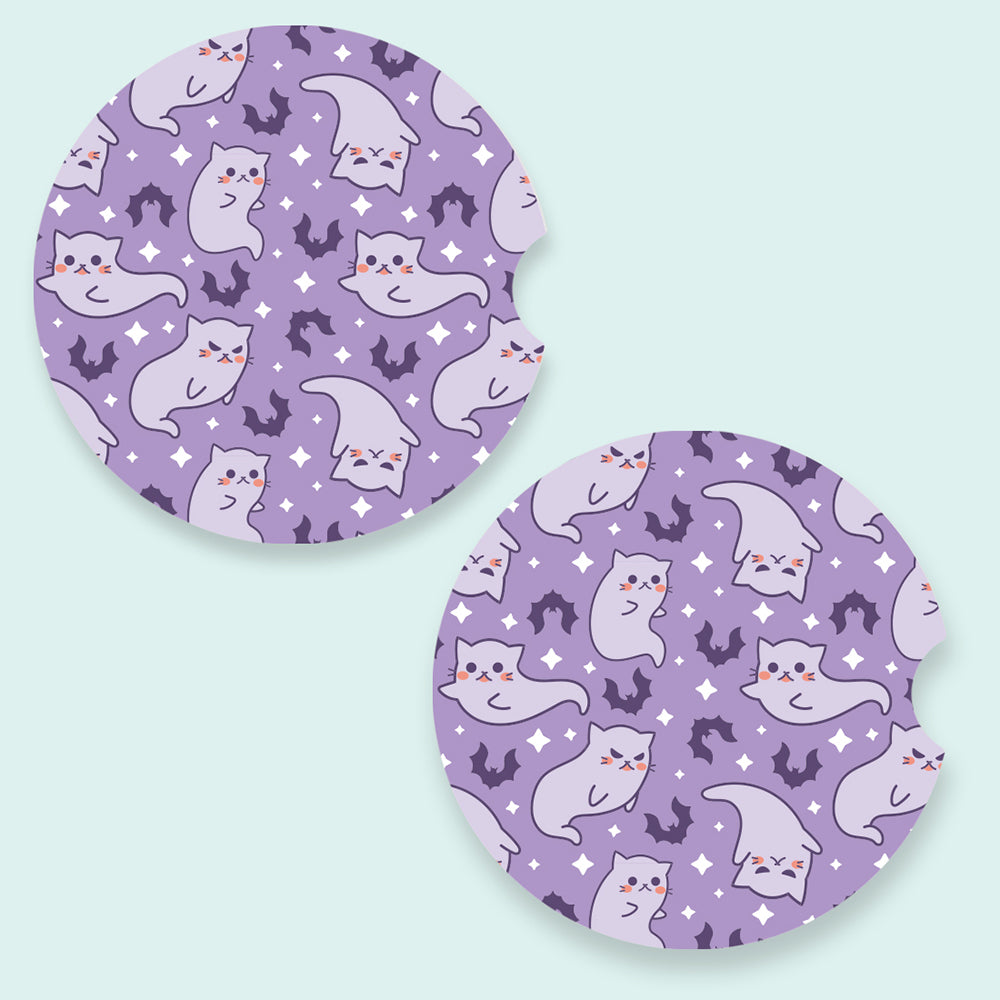 Cat Ghosts Patterned Car Coasters