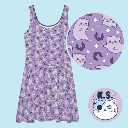 Cat Ghosts Patterned Skater Dress