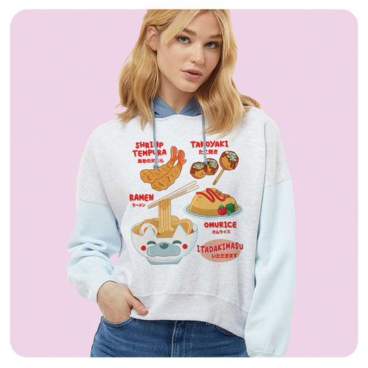 Kawaii Fried Foods Colorblock Hoodie