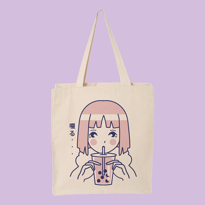 Girl Drinking Boba Tote Bag