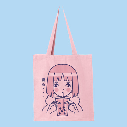 Girl Drinking Boba Tote Bag