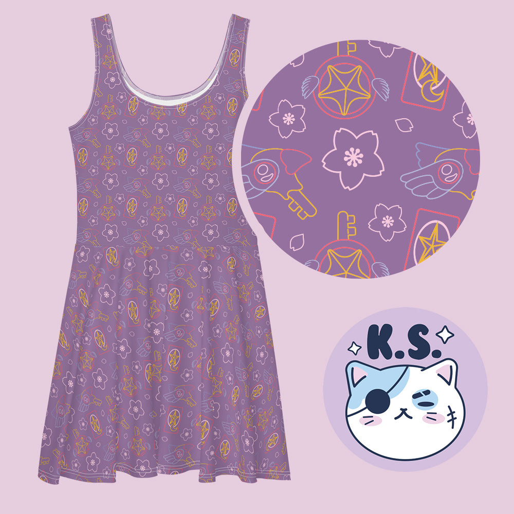 Magical Girl Wands and Cards Patterned Skater Dress