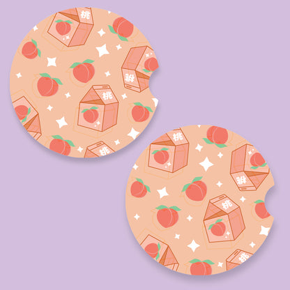 Peach Milk Patterned Car Coasters