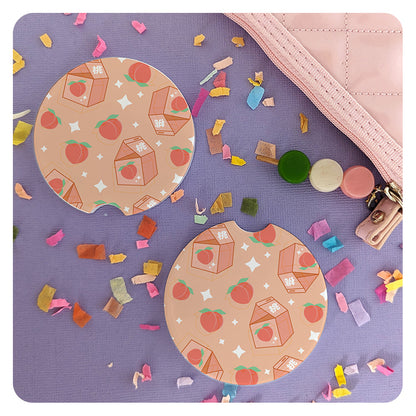 Peach Milk Patterned Car Coasters