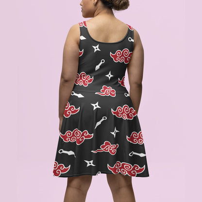 Akatsuki Red Cloud Patterned Skater Dress