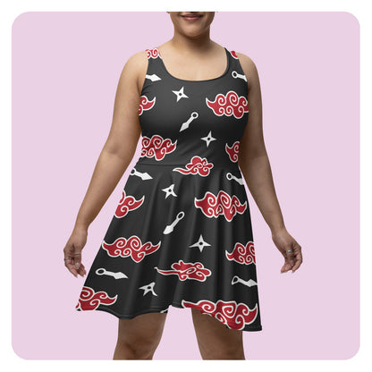 Akatsuki Red Cloud Patterned Skater Dress