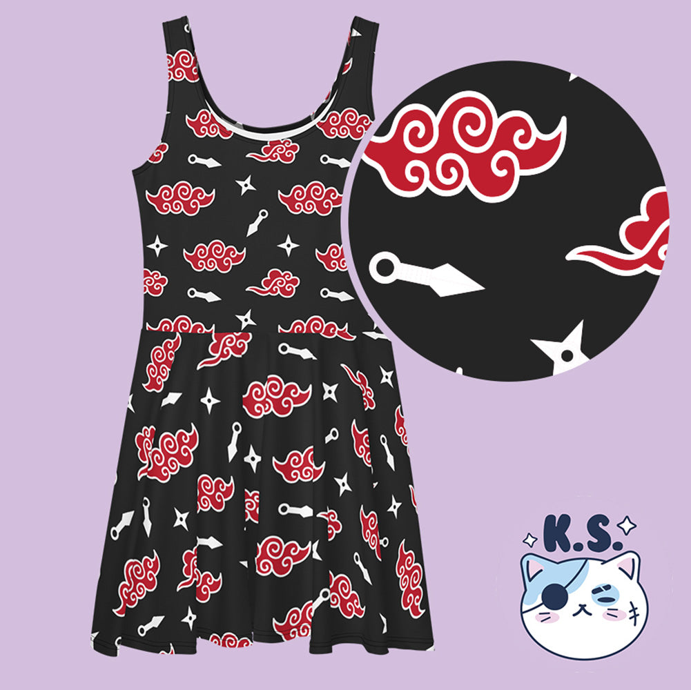 Akatsuki Red Cloud Patterned Skater Dress