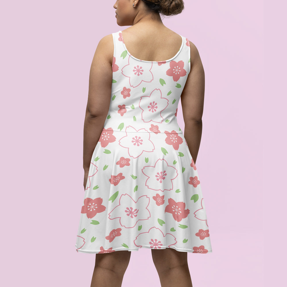 Sakura Petals Patterned Skater Dress