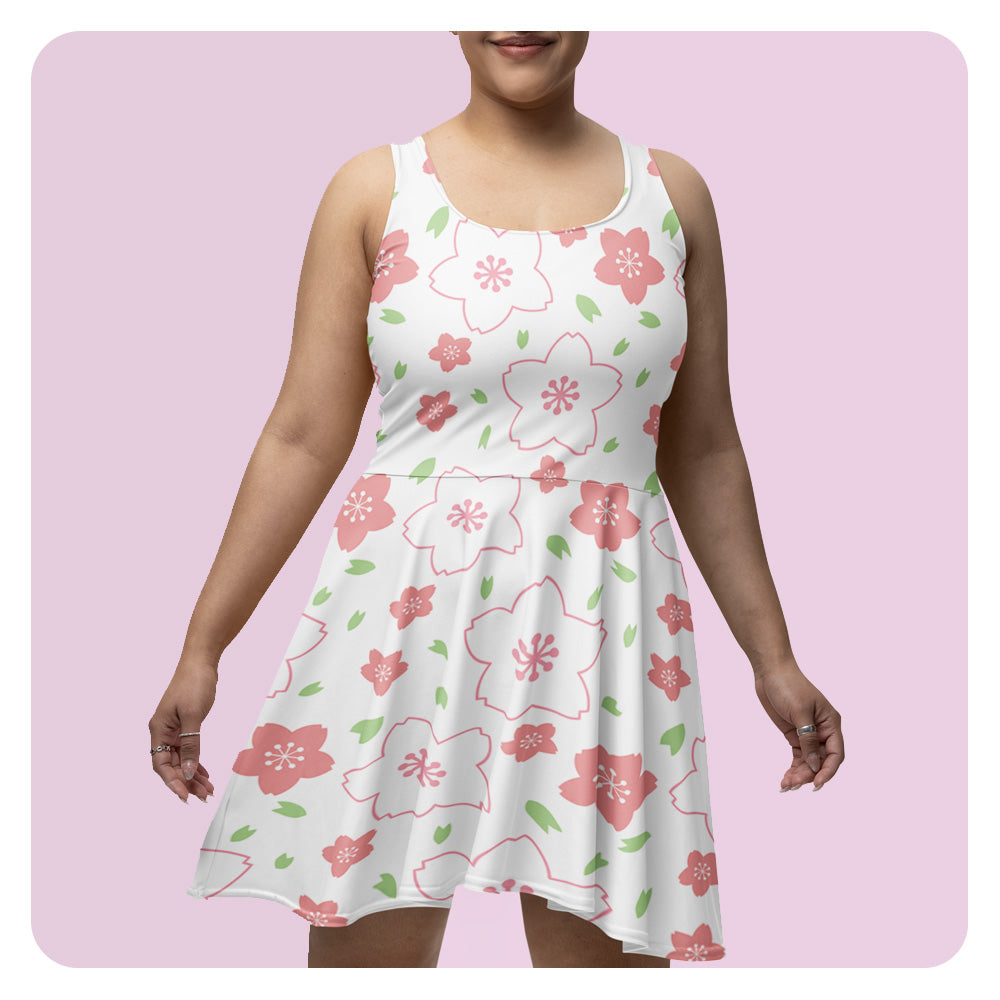 Sakura Petals Patterned Skater Dress