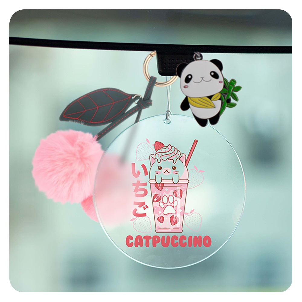 Strawberry Catpuccino Rearview Mirror Hang