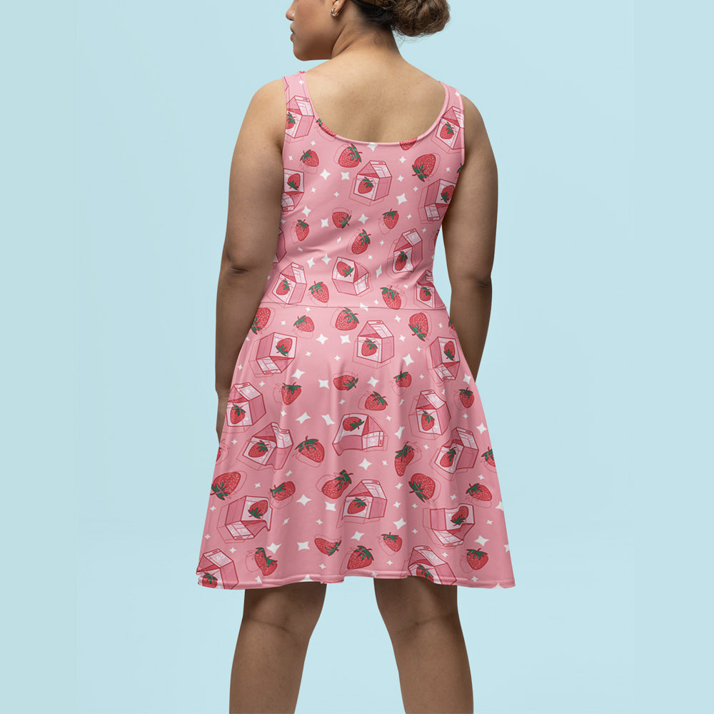 Strawberry Milk Pattern Skater Dress