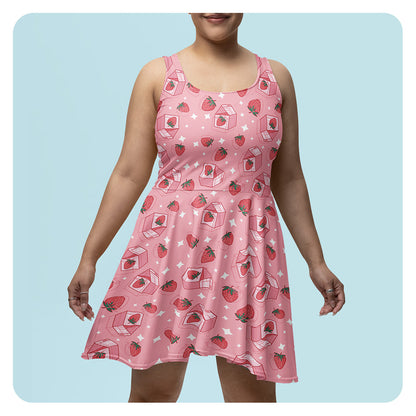 Strawberry Milk Pattern Skater Dress