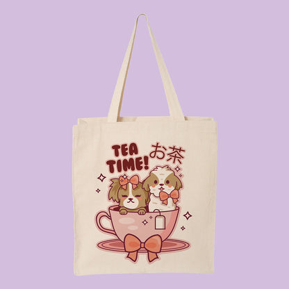 Tea Time Puppies Tote Bag